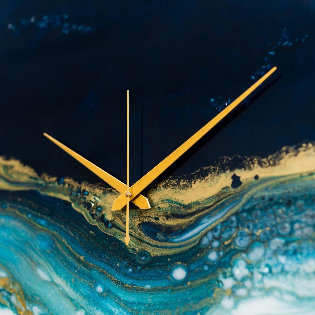 Azure Current handmade resin clock — resin detail