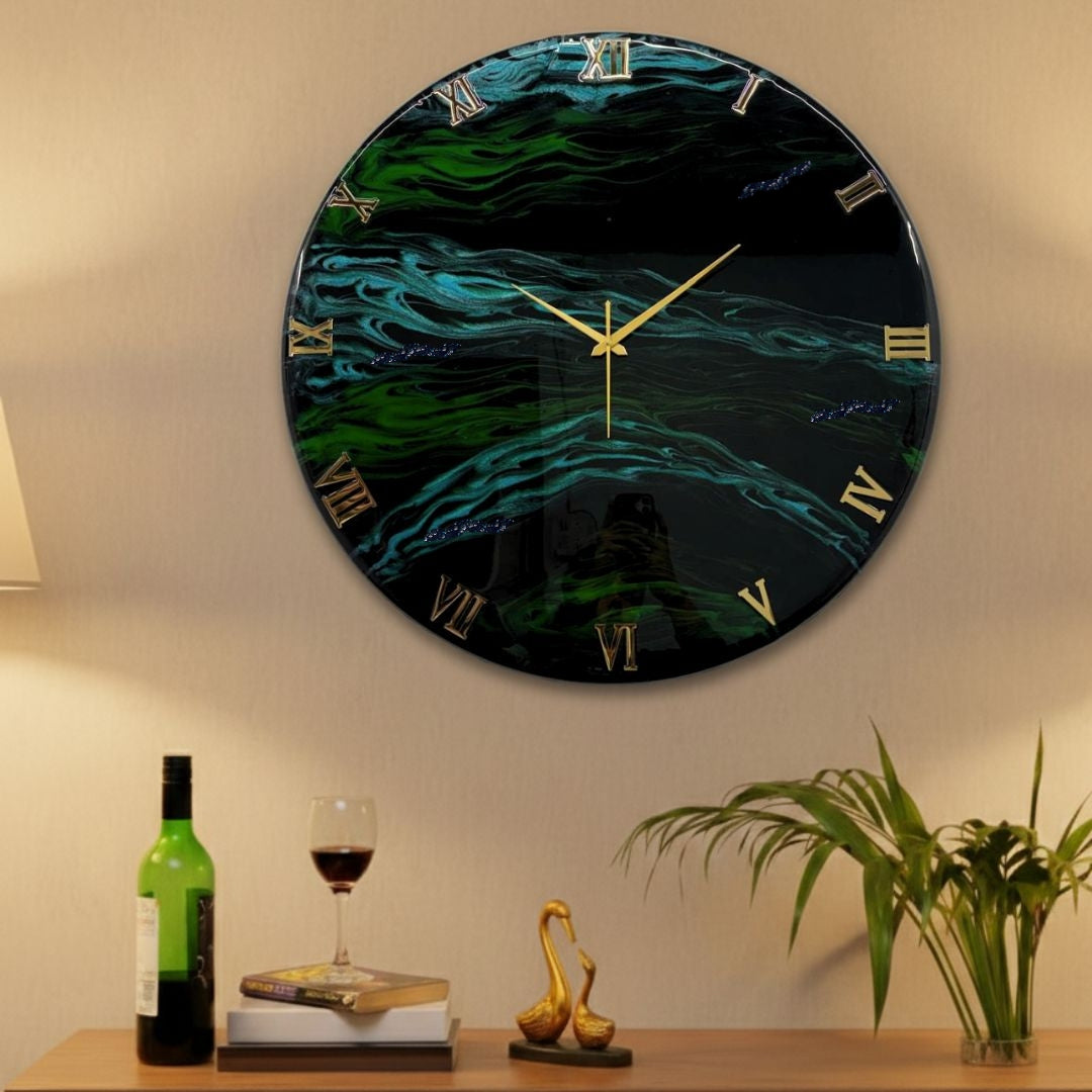 Verdant Grove handmade resin clock — styled product view