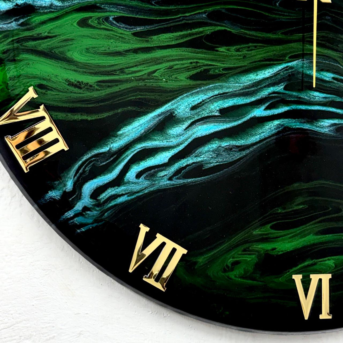 Verdant Grove handmade resin clock — resin detail