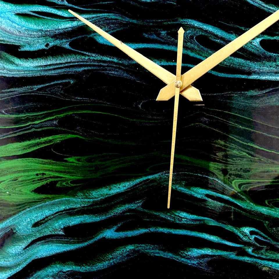 Verdant Grove handmade resin clock — close-up